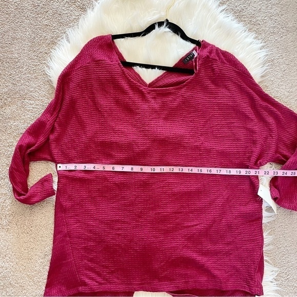 1. State Knot Back Waffle Knit Top in Deep Rouge New With Tags - Picture 8 of 9